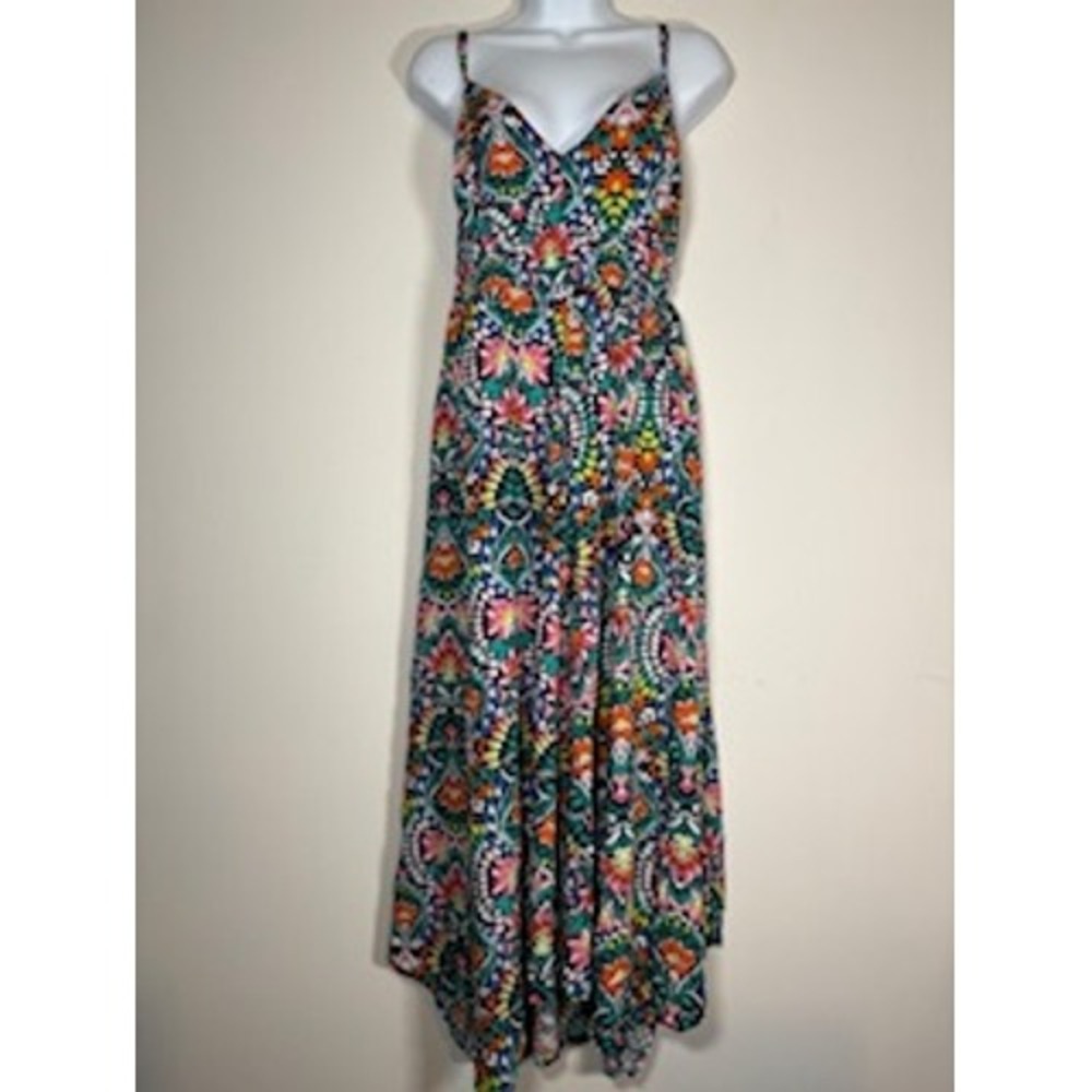 OLD NAVY Maxi Dress M Multicolor Paisley Floral Cutout Back Boho Summer Vacation